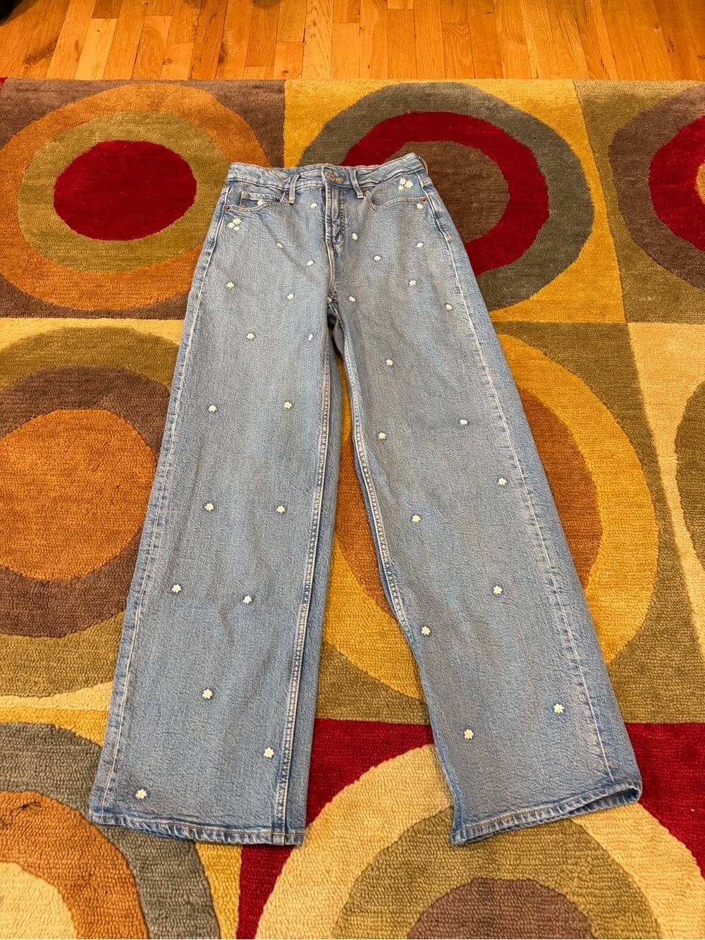 Old Navy Extra High Rise Sky Hi Wide Leg Jeans Floral Print Women’s Size 2